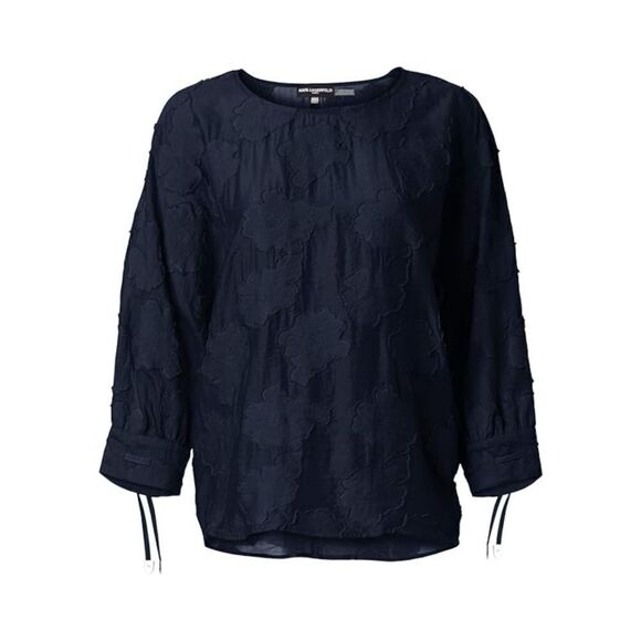 Karl Lagerfeld Floral Lace Burnout Blouse in Navy - Picture 1 of 13